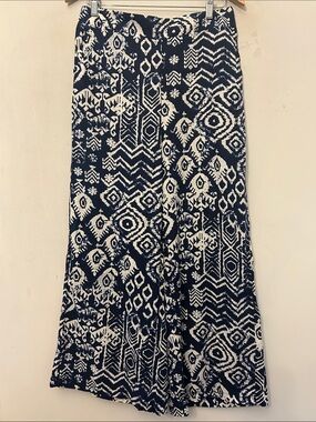 Haute Hippie wide leg navy white patterned pull on pants Size L New